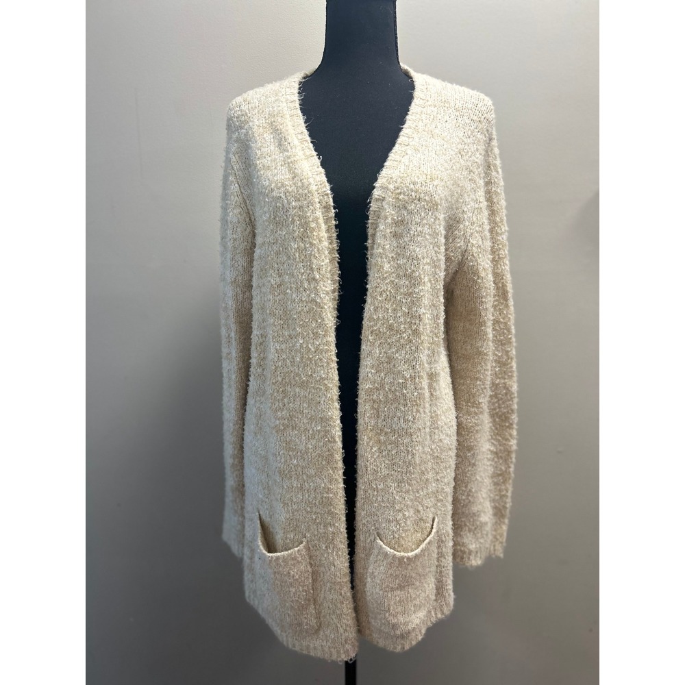 Womens Textured Knit Cardigan Open Front Pockets